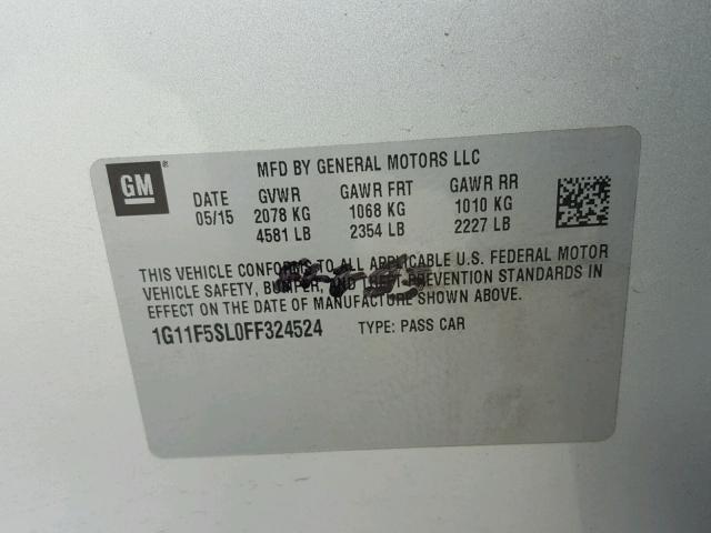 1G11F5SL0FF324524 - 2015 CHEVROLET MALIBU LTZ 银色 照片 10