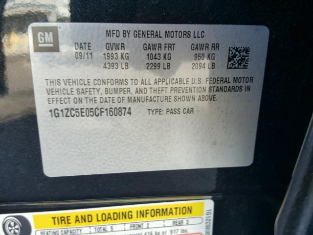 1G1ZC5E05CF160874 - 2012 CHEVROLET MALIBU 1LT 黑色 照片 10