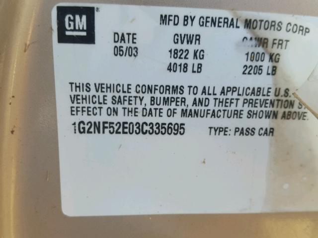 1G2NF52E03C335695 - 2003 PONTIAC GRAND AM S 金色 照片 10