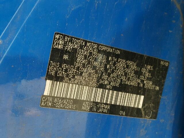 JTLZE4FE7B1135867 - 2011 TOYOTA SCION XB Blau Foto 10