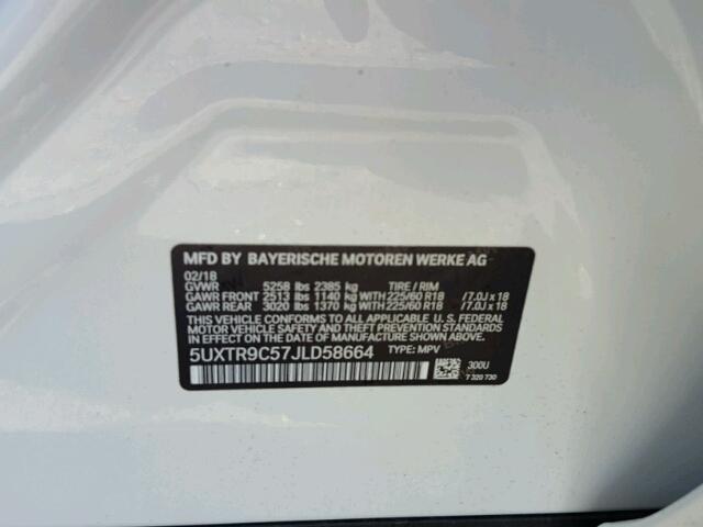 5UXTR9C57JLD58664 - 2018 BMW X3 XDRIVEM თეთრი ფოტო 10