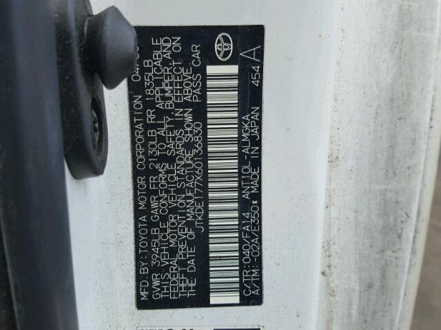 JTKDE177X60136830 - 2006 TOYOTA SCION TC 白色 照片 10