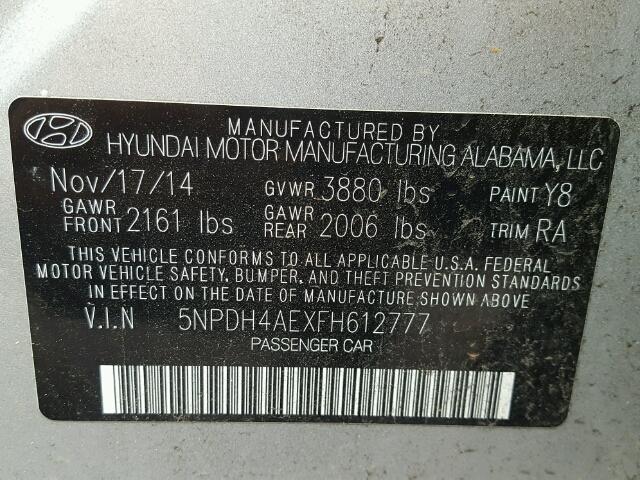 5NPDH4AEXFH612777 - 2015 HYUNDAI ELANTRA SE GRAY photo 10