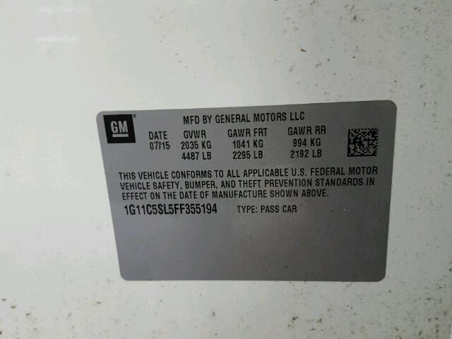 1G11C5SL5FF355194 - 2015 CHEVROLET MALIBU 1LT WHITE photo 10