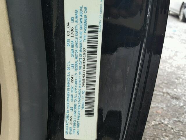 3VWBM31YX4M341957 - 2004 VOLKSWAGEN NEW BEETLE შავი ფოტო 10