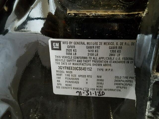 3GYFNEE39CS645152 - 2012 CADILLAC SRX PERFOR 黑色 照片 10