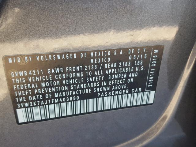 3VW2K7AJ1FM403880 - 2015 VOLKSWAGEN JETTA BASE 蓝色 照片 10