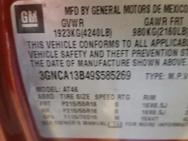 3GNCA13B49S585269 - 2009 CHEVROLET HHR LS MAROON photo 10