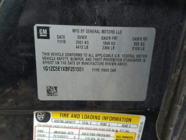 1G1ZC5E1XBF251551 - 2011 CHEVROLET MALIBU 1LT 石墨色 照片 10