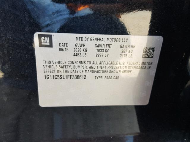 1G11C5SL1FF336612 - 2015 CHEVROLET MALIBU 1LT BLACK photo 10