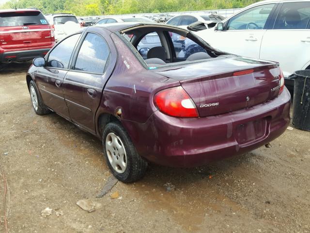 1B3ES46C6YD700264 - 2000 DODGE NEON BASE PURPLE photo 3