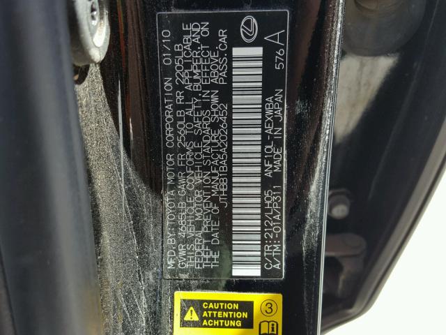 JTHBB1BA5A2026452 - 2010 LEXUS HS 250H BLACK photo 10