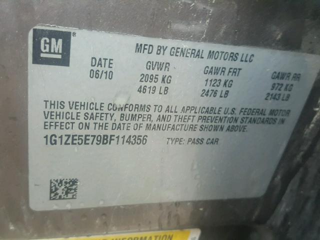 1G1ZE5E79BF114356 - 2011 CHEVROLET MALIBU LTZ 棕色 照片 10