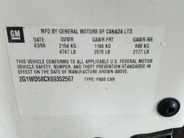 2G1WD58CX69352567 - 2006 CHEVROLET IMPALA SUP 白色 照片 10