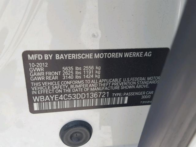 WBAYE4C53DD136721 - 2013 BMW 740 LI WHITE photo 10