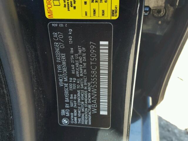 WBANW53558CT50997 - 2008 BMW 550 I BLACK photo 10