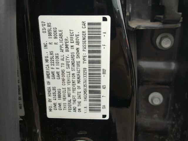 1HGCM56357A133259 - 2007 HONDA ACCORD SE BLACK photo 10