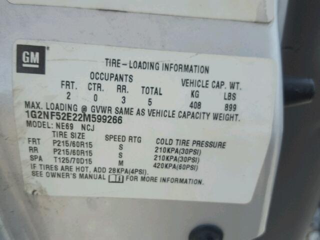 1G2NF52E22M599266 - 2002 PONTIAC GRAND AM S ვერცხლისფერი ფოტო 10