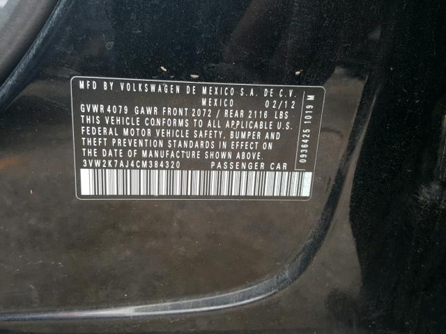 3VW2K7AJ4CM384320 - 2012 VOLKSWAGEN JETTA BASE Սև լուսանկար 10