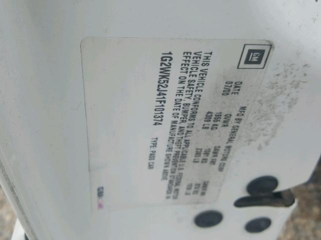 1G2WK52J41F101374 - 2001 PONTIAC GRAND PRIX WHITE photo 10