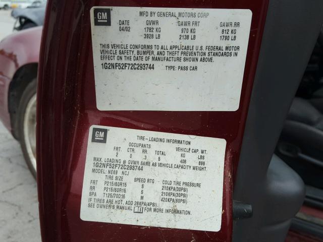 1G2NF52F72C293744 - 2002 PONTIAC GRAND AM S Qırmızı foto 10