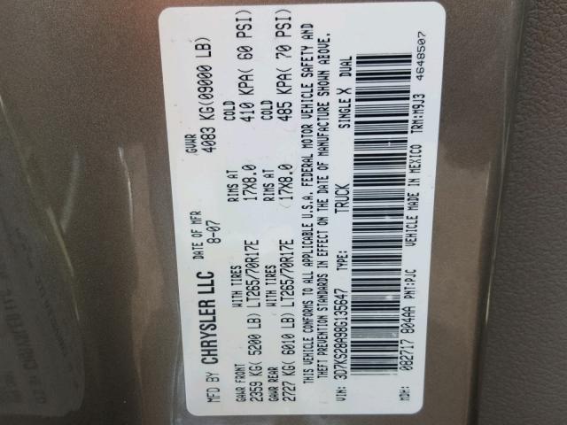 3D7KS28A98G135647 - 2008 DODGE RAM 2500 S GRAY photo 10