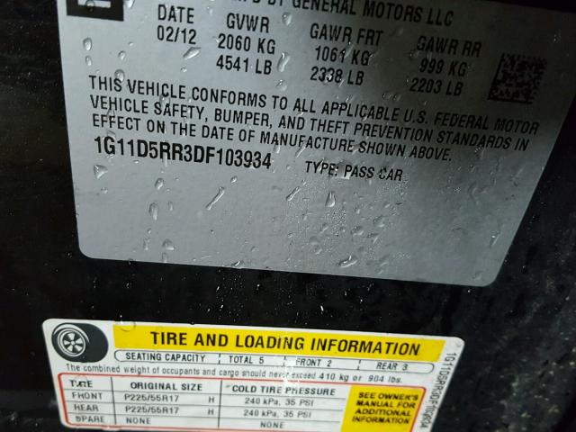 1G11D5RR3DF103934 - 2013 CHEVROLET MALIBU 1LT შავი ფოტო 10