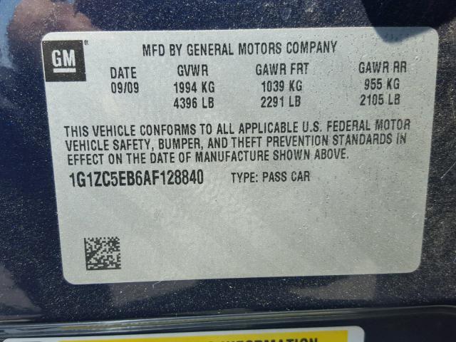 1G1ZC5EB6AF128840 - 2010 CHEVROLET MALIBU 1LT 蓝色 照片 10