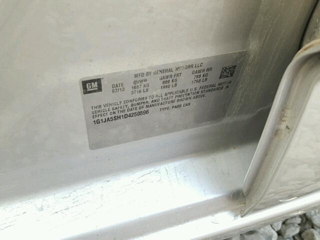 1G1JA5SH1D4250596 - 2013 CHEVROLET SONIC LS 银色 照片 10