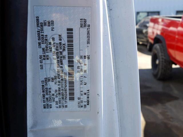 1FTNS24W74HA69222 - 2004 FORD ECONOLINE WHITE photo 10