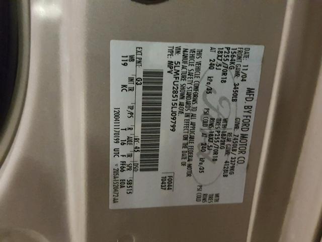 5LMFU28515LJ09799 - 2005 LINCOLN NAVIGATOR ოქროსფერი ფოტო 10