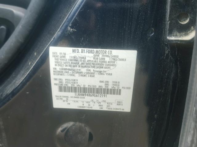 1LNHM94R69G612191 - 2009 LINCOLN MKS BLUE photo 10