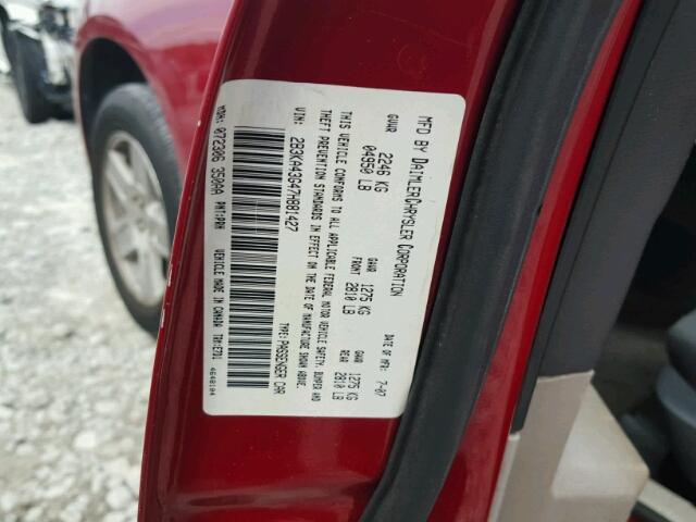 2B3KA43G47H881427 - 2007 DODGE CHARGER SE BURGUNDY photo 10