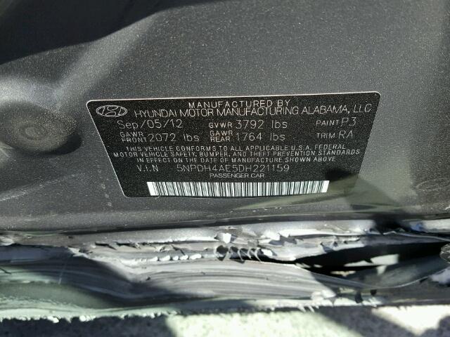 5NPDH4AE5DH221159 - 2013 HYUNDAI ELANTRA GL GRAY photo 10