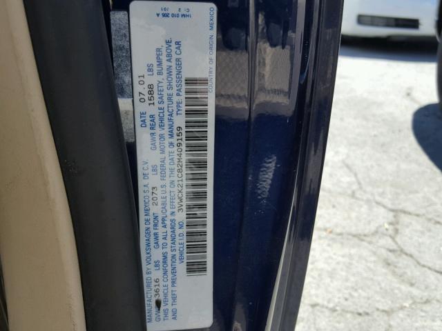 3VWCK21C82M409159 - 2002 VOLKSWAGEN NEW BEETLE ლურჯი ფოტო 10