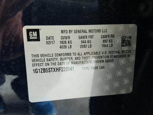 1G1ZB5STXHF220141 - 2017 CHEVROLET MALIBU LS ლურჯი ფოტო 10