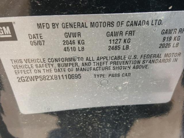 2G2WP582X81110695 - 2008 PONTIAC GRAND PRIX შავი ფოტო 10