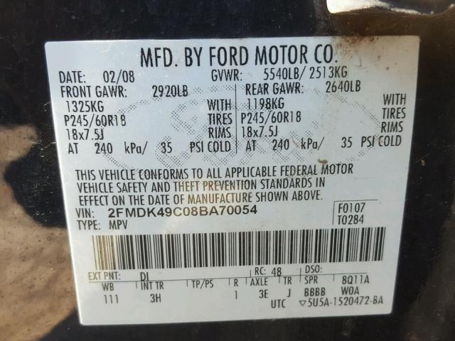 2FMDK49C08BA70054 - 2008 FORD EDGE LIMIT BLUE photo 10