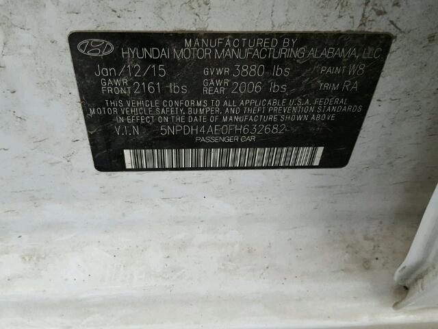 5NPDH4AE0FH632682 - 2015 HYUNDAI ELANTRA SE WHITE photo 10