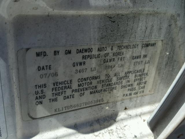 KL1TD56627B053945 - 2007 CHEVROLET AVEO BASE Ağ foto 10