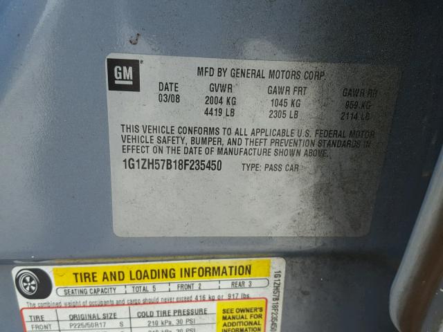 1G1ZH57B18F235450 - 2008 CHEVROLET MALIBU 1LT ლურჯი ფოტო 10