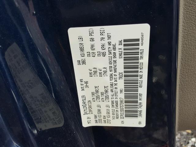 3D7KS19D67G720817 - 2007 DODGE RAM 1500 BLUE photo 10