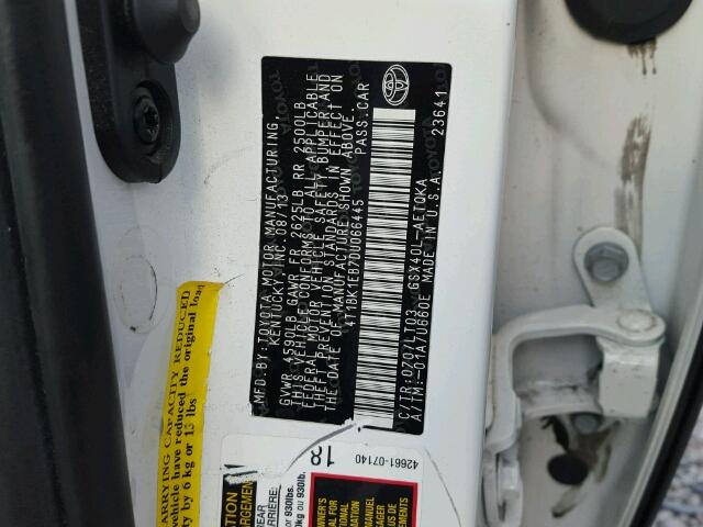 4T1BK1EB7DU066445 - 2013 TOYOTA AVALON BAS WHITE photo 10