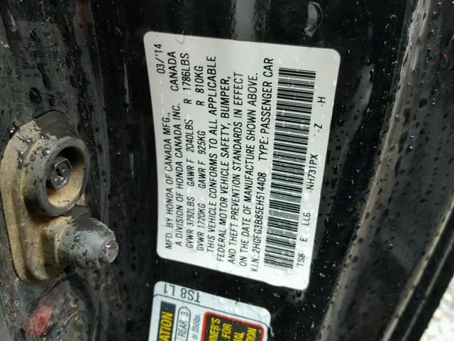 2HGFG3B85EH514408 - 2014 HONDA CIVIC EX 黑色 照片 10