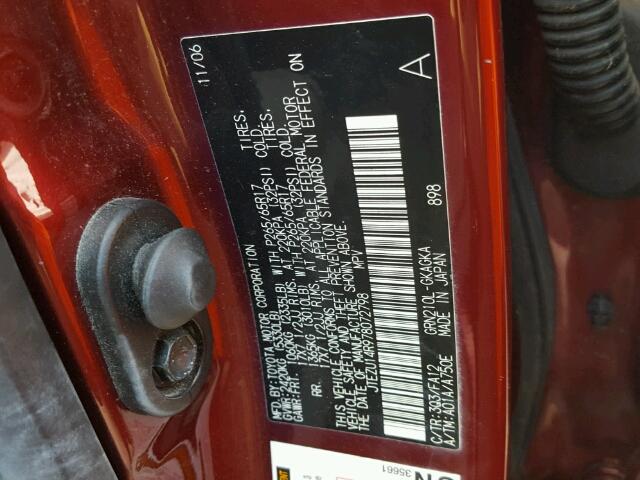 JTEZU14R978072798 - 2007 TOYOTA 4RUNNER SR RED photo 10