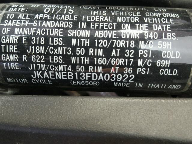 JKAENEB13FDA03922 - 2015 KAWASAKI EN650 B GRAY photo 20