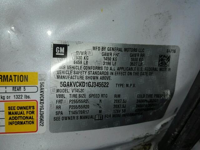 5GAKVCKD1GJ345622 - 2016 BUICK ENCLAVE თეთრი ფოტო 10