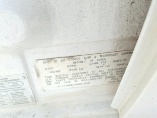 KL1TD66E79B681628 - 2009 CHEVROLET AVEO LS WHITE photo 10