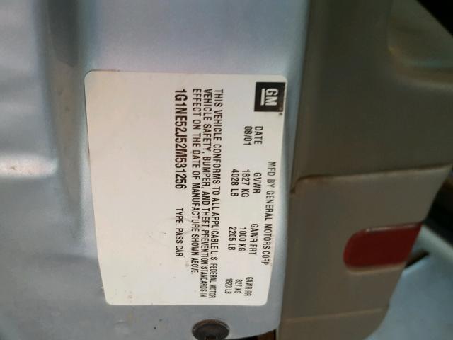 1G1NE52J52M531256 - 2002 CHEVROLET MALIBU LS ვერცხლისფერი ფოტო 10