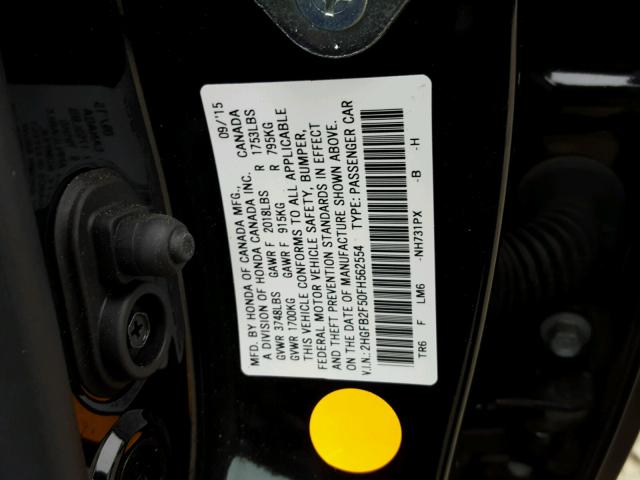 2HGFB2F50FH562554 - 2015 HONDA CIVIC LX BLACK photo 10